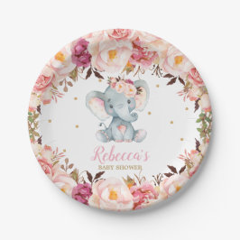 Schattige Olifant Baby shower Blush Bloemen Desser Papieren Bordje