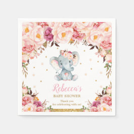 Schattige Olifant Baby shower Blush Floral Serviet Servet