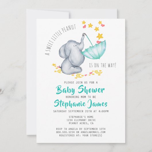 Schattige Olifant Baby shower Genderneutraal Kaart (Voorkant)