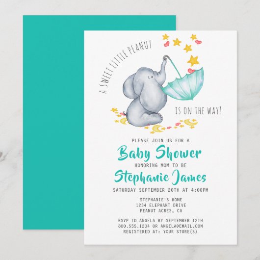 Schattige Olifant Baby shower Genderneutraal Kaart (Voorkant / Achterkant)