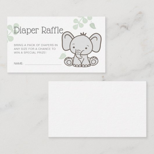 Schattige Olifant Baby shower Luier Raffle Informatiekaartje (Voorkant / Achterkant)