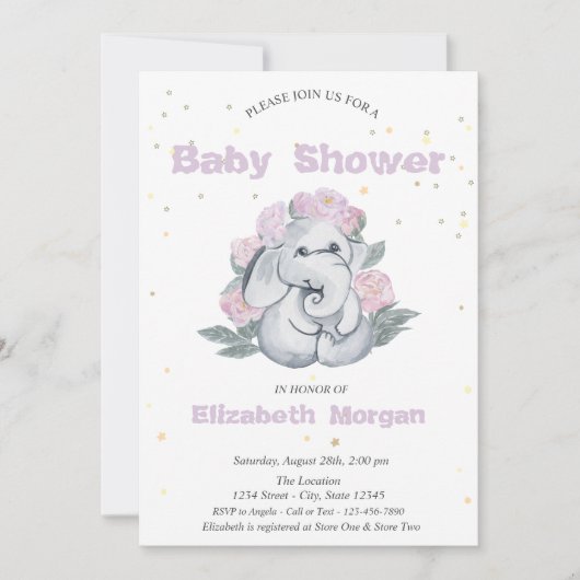 Schattige olifant, Baby shower sterrenbloemen Kaart (Voorkant)