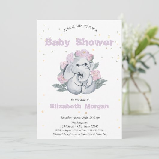 Schattige olifant, Baby shower sterrenbloemen Kaart (Staand voorkant)