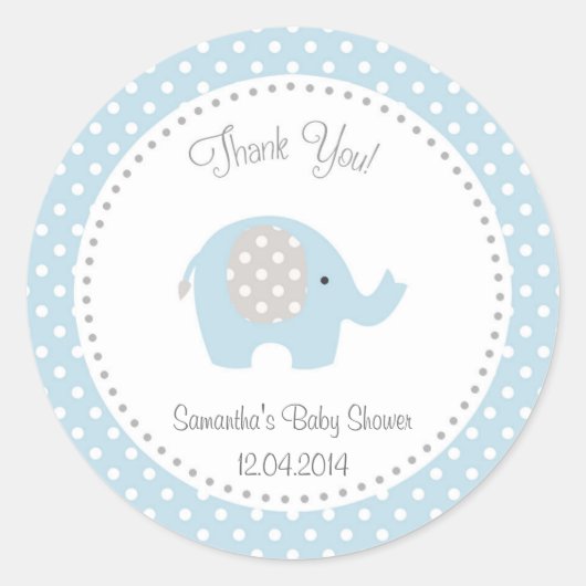 Schattige Olifant Baby shower Sticker Blauw (Voorkant)