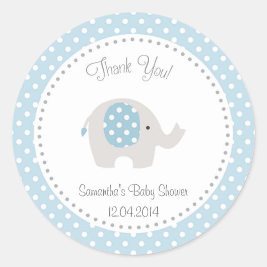 Schattige Olifant Baby shower Sticker Blauw (Voorkant)