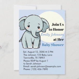 Schattige Olifant Baby shower Uitnodiging in Paste