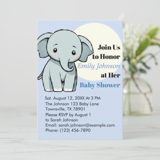 Schattige Olifant Baby shower Uitnodiging in Paste (Staand voorkant)