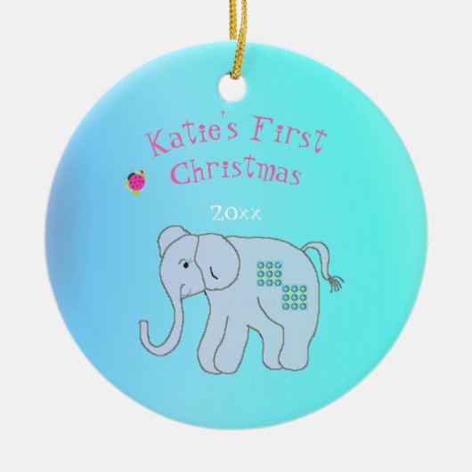 Schattige Olifant Baby's Eerste Kerstmis Keramisch Ornament (Voorkant)