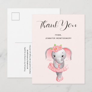 Schattige Olifant Ballerina Roze & Grijs Dank Je Briefkaart