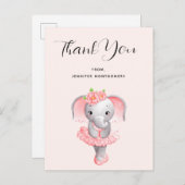 Schattige Olifant Ballerina Roze & Grijs Dank Je Briefkaart (Voorkant / Achterkant)