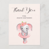 Schattige Olifant Ballerina Roze & Grijs Dank Je Briefkaart (Voorkant)
