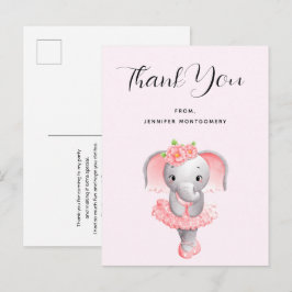 Schattige Olifant Ballerina Roze & Grijs Dank Je Briefkaart