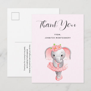 Schattige Olifant Ballerina Roze & Grijs Dank Je Briefkaart