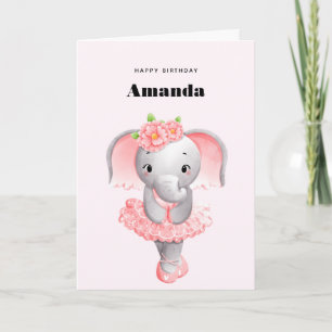 Schattige Olifant Ballerina Roze & Grijs Verjaarda Kaart