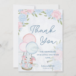 Schattige Olifant Ballonnen Roze Bloemen Baby show Bedankkaart