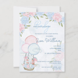 Schattige Olifant Ballonnen Roze Bloemen Baby show Briefkaart