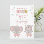 Schattige Olifant & Beer Meisje Baby shower Kaart (Staand voorkant)