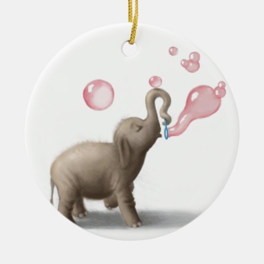 schattige olifant blaast roze bellen op keramisch ornament (Voorkant)
