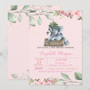 Schattige Olifant, Bladeren, Bloemen Baby Shower U Kaart