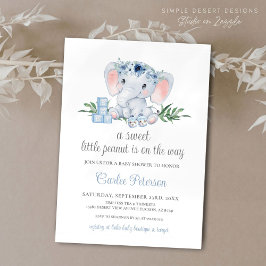 Schattige Olifant Blauw Bloemen Jongen Baby shower Kaart
