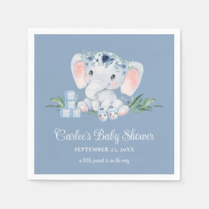 Schattige Olifant Blauw Bloemen Jongen Baby shower Servet