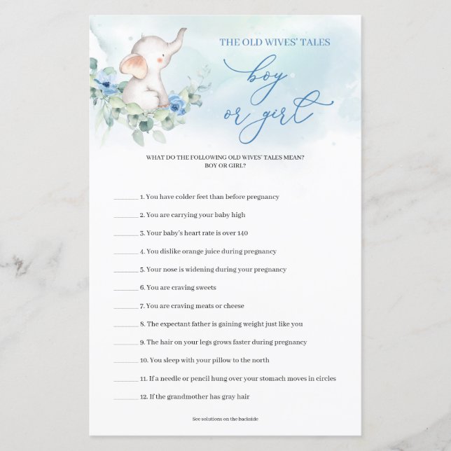 Schattige olifant blauw Guess Boy Of Meisje verhal (Voorkant)