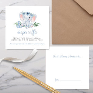 Schattige Olifant Blauw Jongen Baby shower Luier R Informatiekaartje