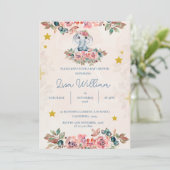 Schattige Olifant Blauw Perzik Groen Bloemen Baby  Kaart (Staand voorkant)