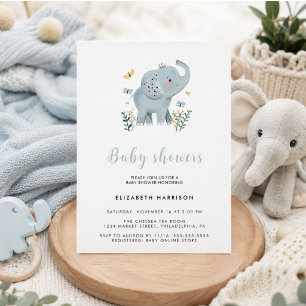 Schattige Olifant Blauwe Baby Shower voor Jongen Kaart