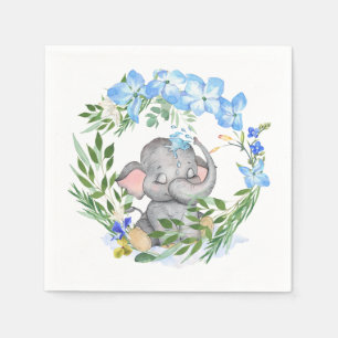 Schattige Olifant Bloemen Blauw Baby shower Servet