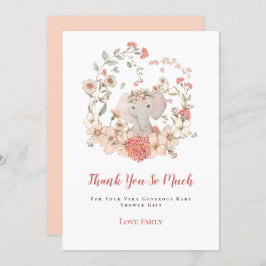  Schattige Olifant Bloemen Perzik Baby shower Bedankkaart