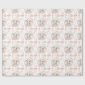 Schattige Olifant Bloemen Wit Roze Meisje Naam Tek Cadeaupapier (Vlak)