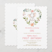 Schattige Olifant Bloost Bloemhart Meisje 1e Verja Kaart (Voorkant / Achterkant)