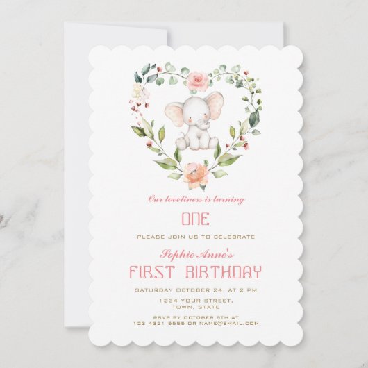 Schattige Olifant Bloost Bloemhart Meisje 1e Verja Kaart (Voorkant)