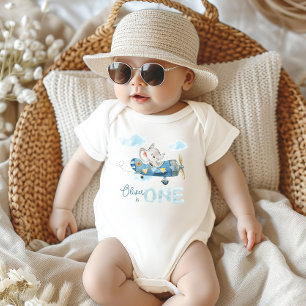 Schattige Olifant Blue Plane Een 1e Verjaardag Out Romper