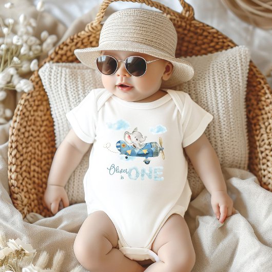 Schattige Olifant Blue Plane Een 1e Verjaardag Out Romper