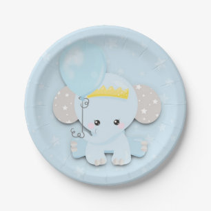 Schattige Olifant Blue Stars Boy Baby shower Papieren Bordje