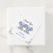Schattige Olifant Blue Twin Boys Baby shower Bedankjes Labels (In situ)