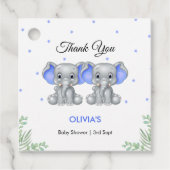 Schattige Olifant Blue Twin Boys Baby shower Bedankjes Labels (Voorkant)