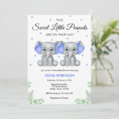Schattige Olifant Blue Twin Boys Baby shower Kaart (Staand voorkant)