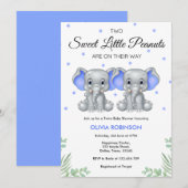 Schattige Olifant Blue Twin Boys Baby shower Kaart (Voorkant / Achterkant)