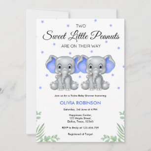 Schattige Olifant Blue Twin Boys Baby shower Kaart