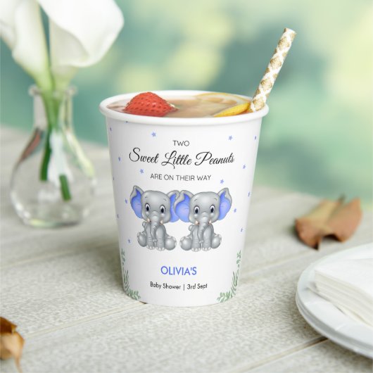 Schattige Olifant Blue Twin Boys Baby shower Papieren Bekers (Insitu)
