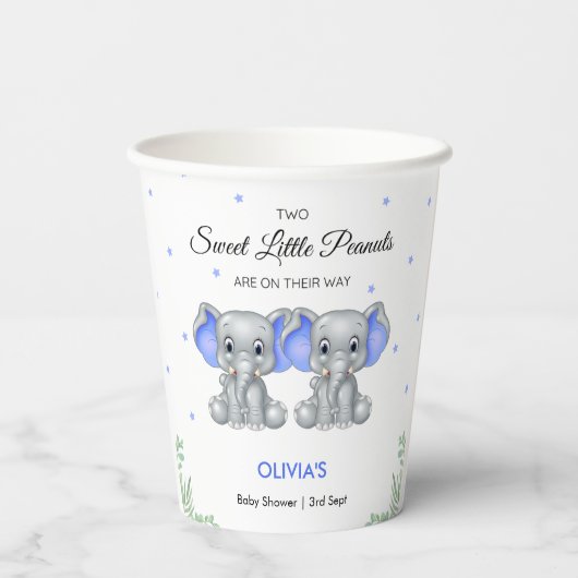 Schattige Olifant Blue Twin Boys Baby shower Papieren Bekers (Achterkant)