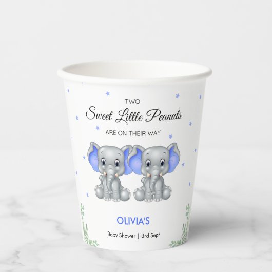 Schattige Olifant Blue Twin Boys Baby shower Papieren Bekers (Voorkant)