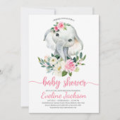 Schattige Olifant Blush Roze Bloemen Baby shower I Kaart (Voorkant)