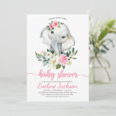 Schattige Olifant Blush Roze Bloemen Baby shower I Kaart (Staand voorkant)