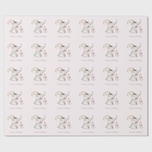 Schattige Olifant Boho Bloemstuk Aangepaste Jaar V Cadeaupapier (Vlak)