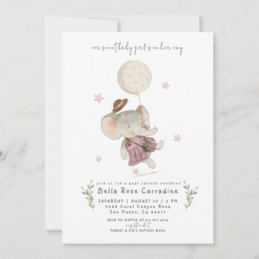 Schattige olifant | Botanisch Boho Baby shower Kaart (Voorkant)