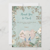 Schattige Olifant Botanisch Groen Baby shower Bedankkaart (Voorkant)